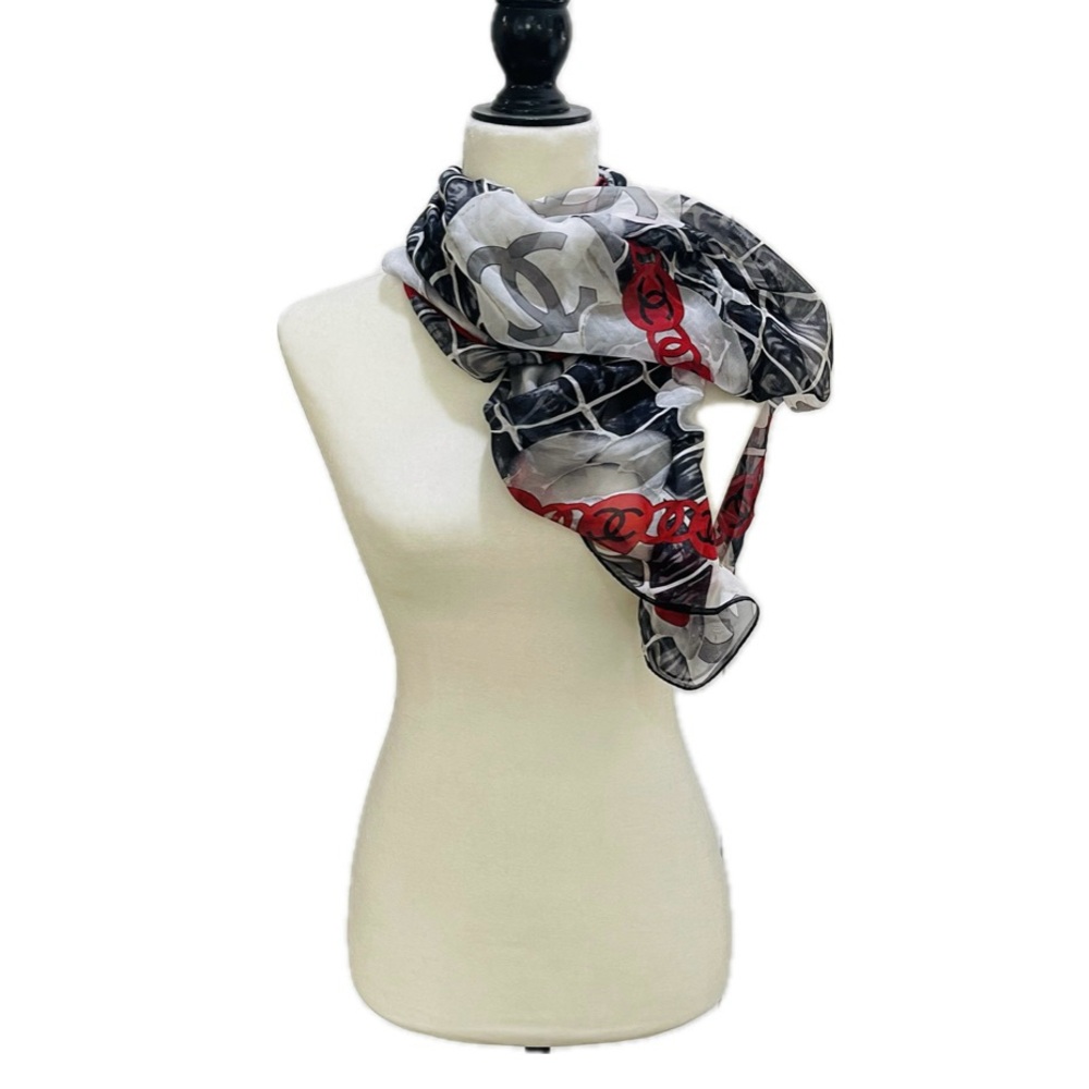 CHANEL Black and Red Logo Scarf - Picture 2 of 16
